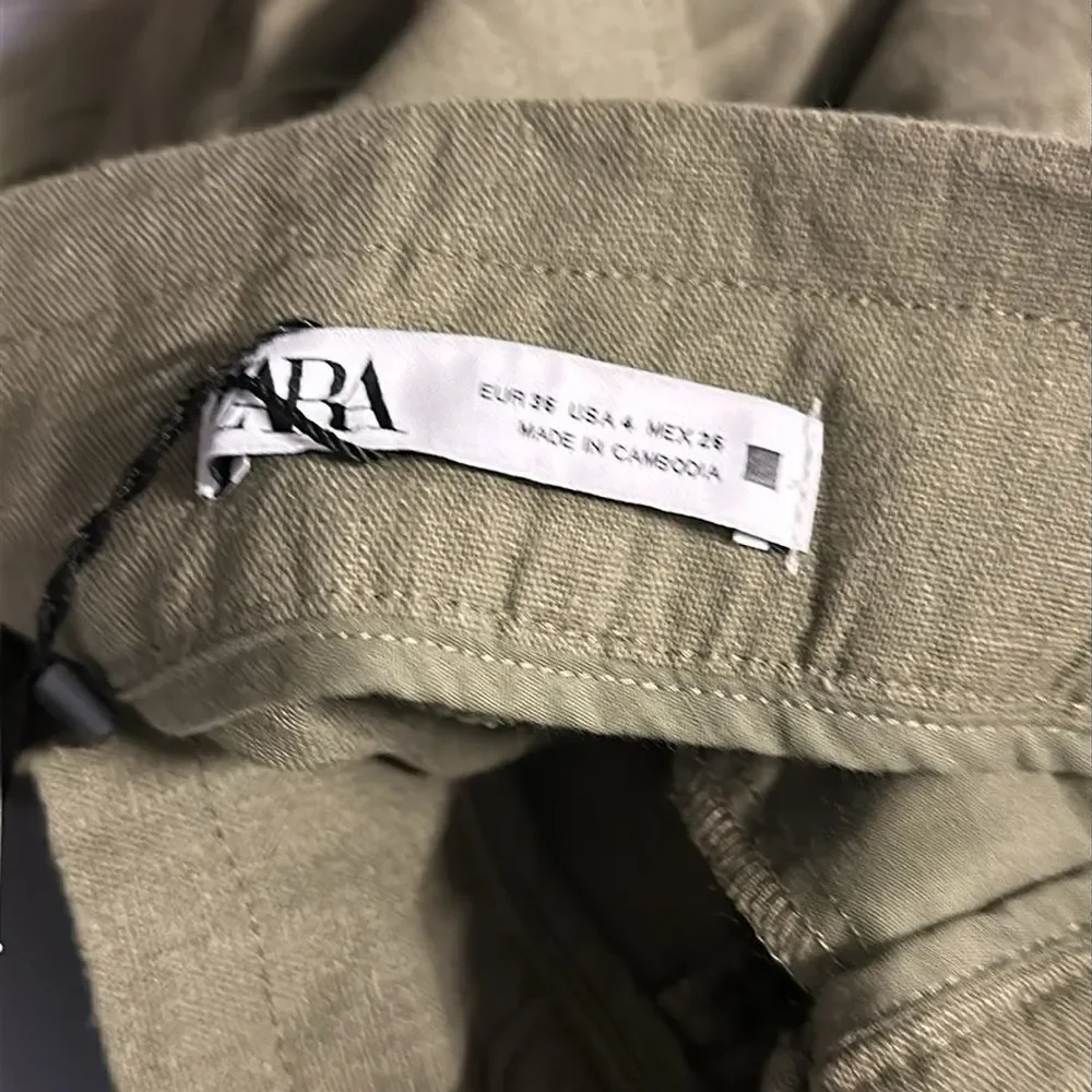 ZARA | Khaki | BAGGY LINEN BLEND PANTS